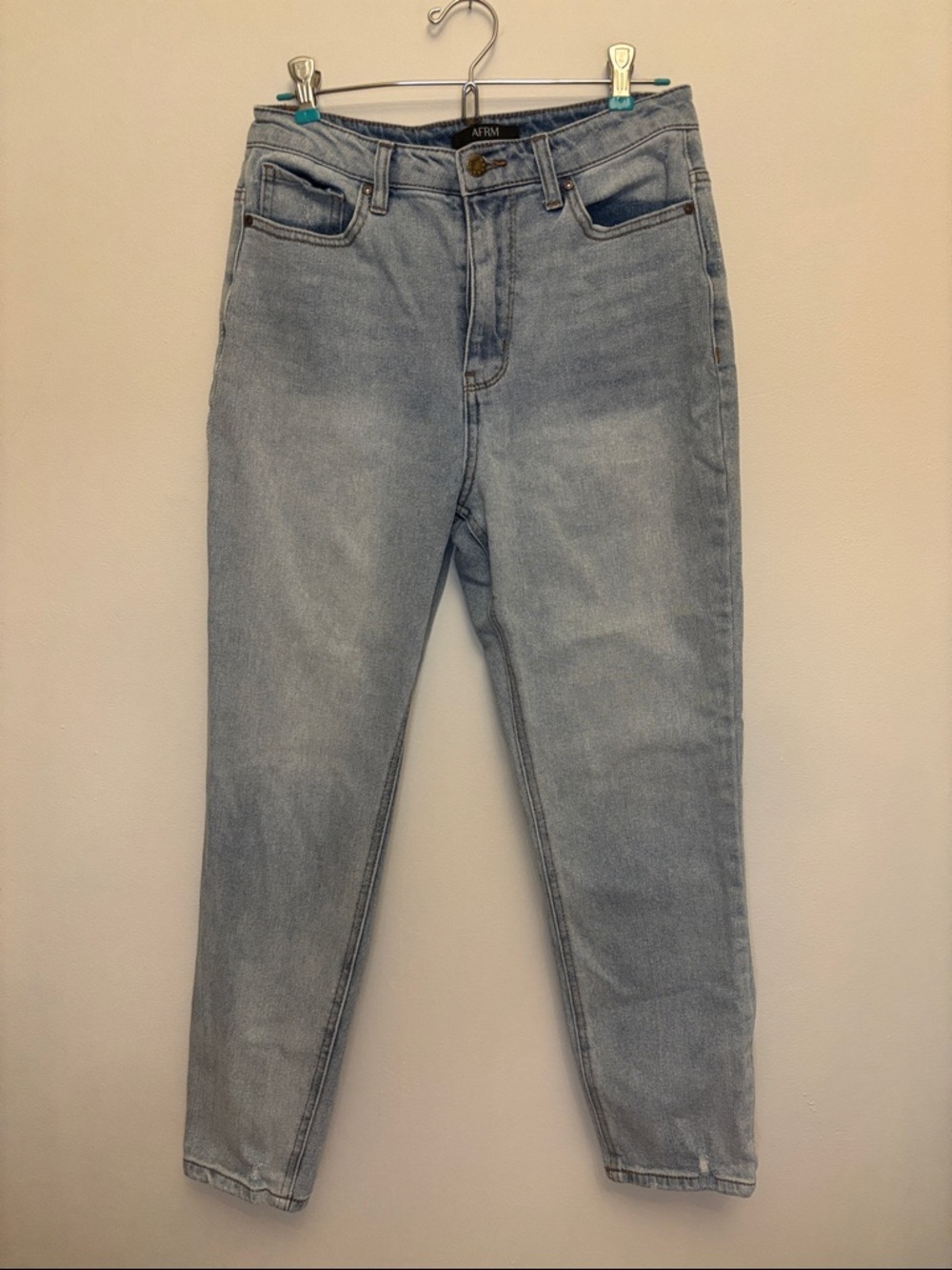 AFRM Ferris High Rise Distressed Jeans Light Wash Blue Size 28